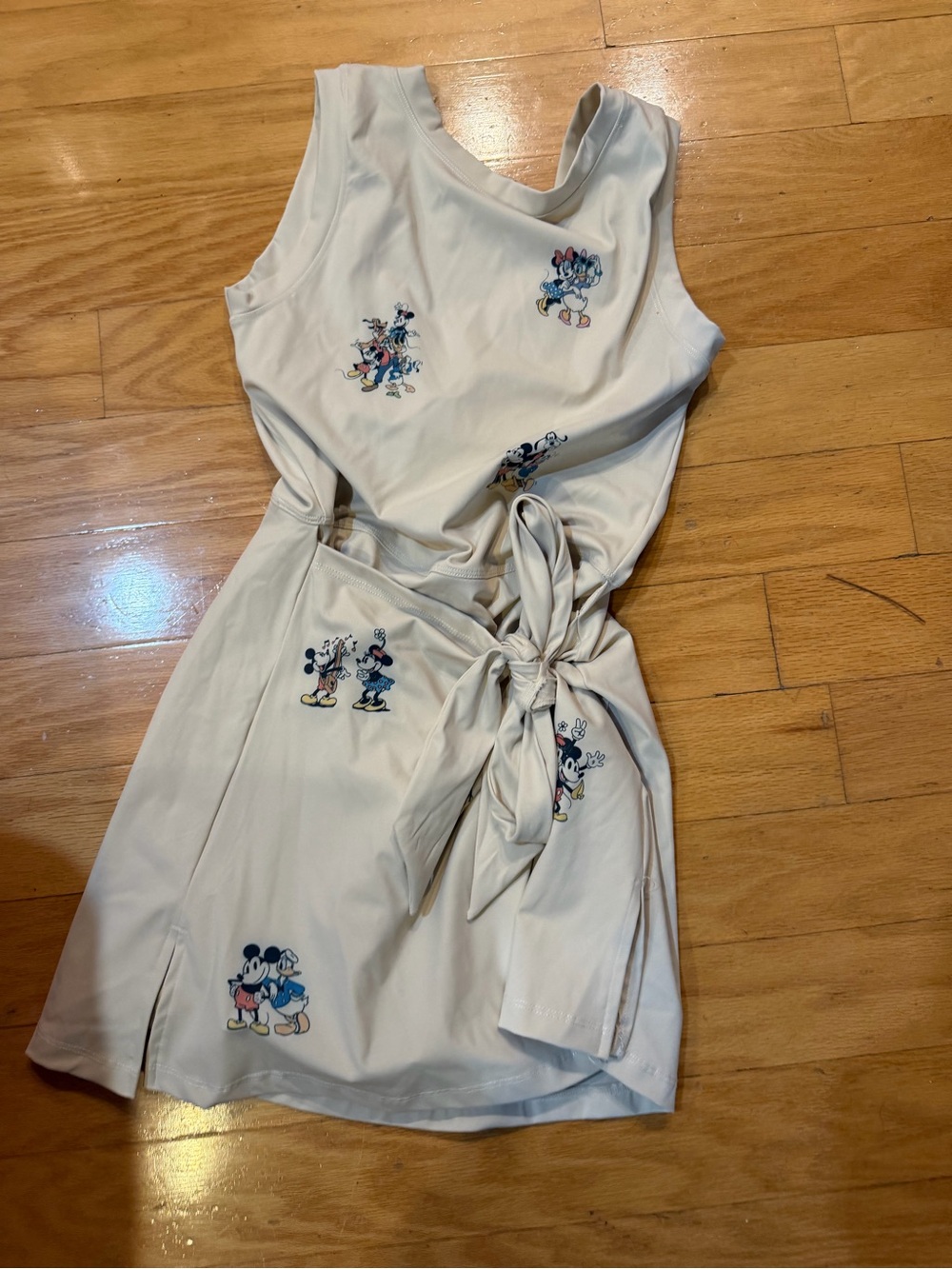 Cream Cartoon-Print Tie-Waist Mini Dress - Picture 11 of 11